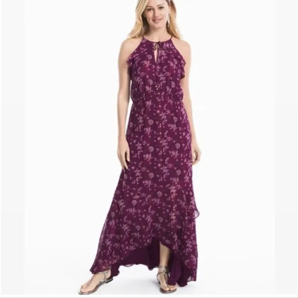 White House Black Market Purple Floral Hi-Lo Maxi Dress size 6